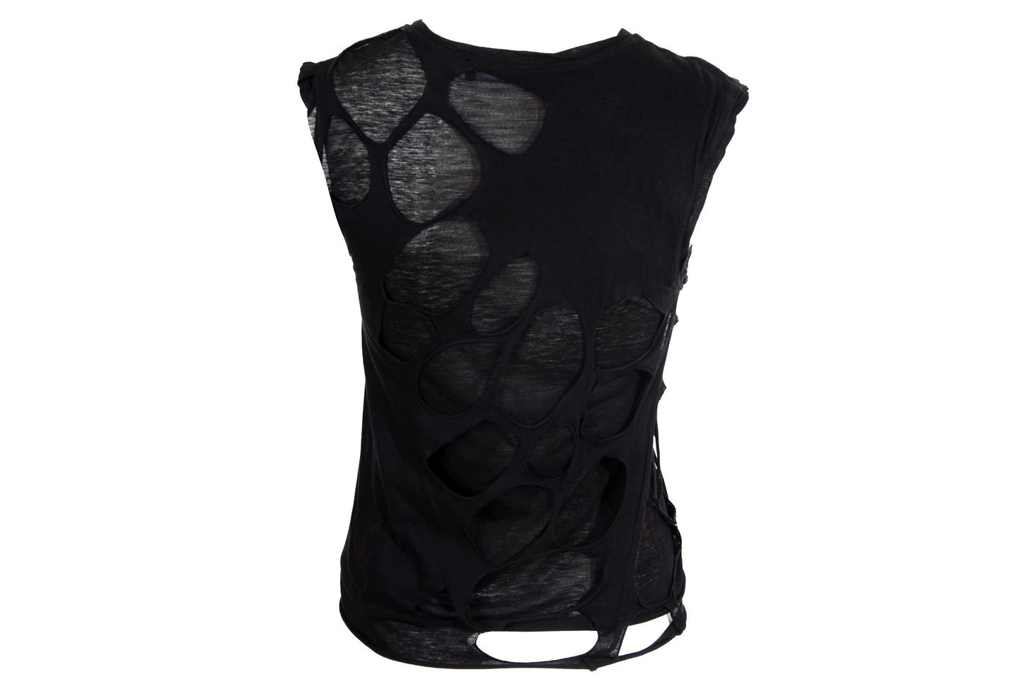 90s Jean Colonna destroyed black tank top / Layered sleeveless tee with holes / Made in Italy