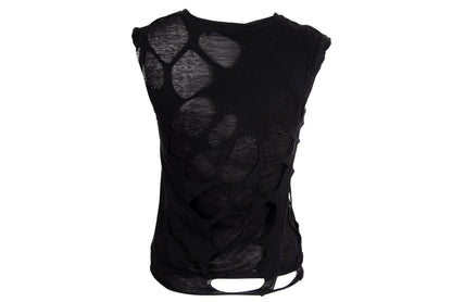 90s Jean Colonna destroyed black tank top / Layered sleeveless tee with holes / Made in Italy
