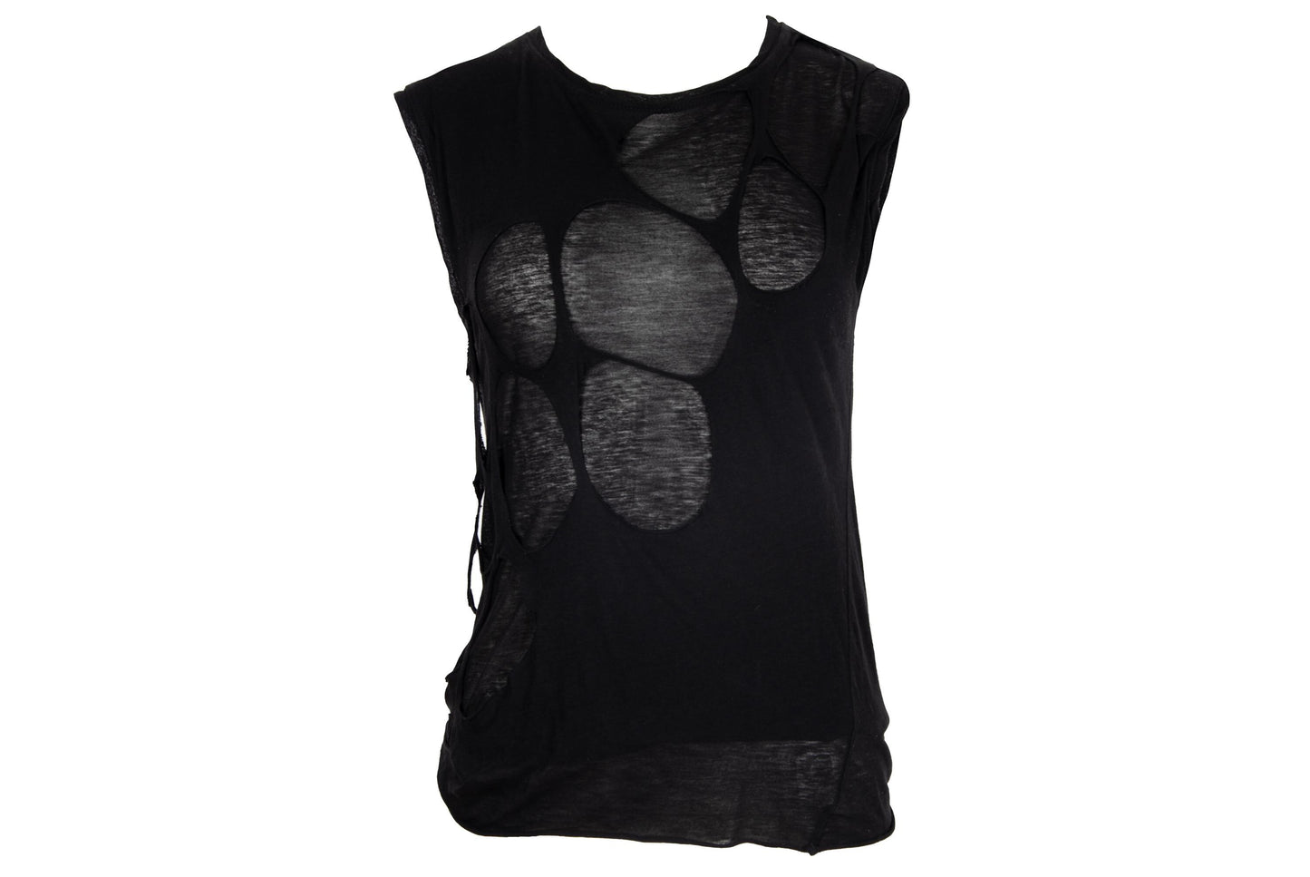 90s Jean Colonna destroyed black tank top / Layered sleeveless tee with holes / Made in Italy