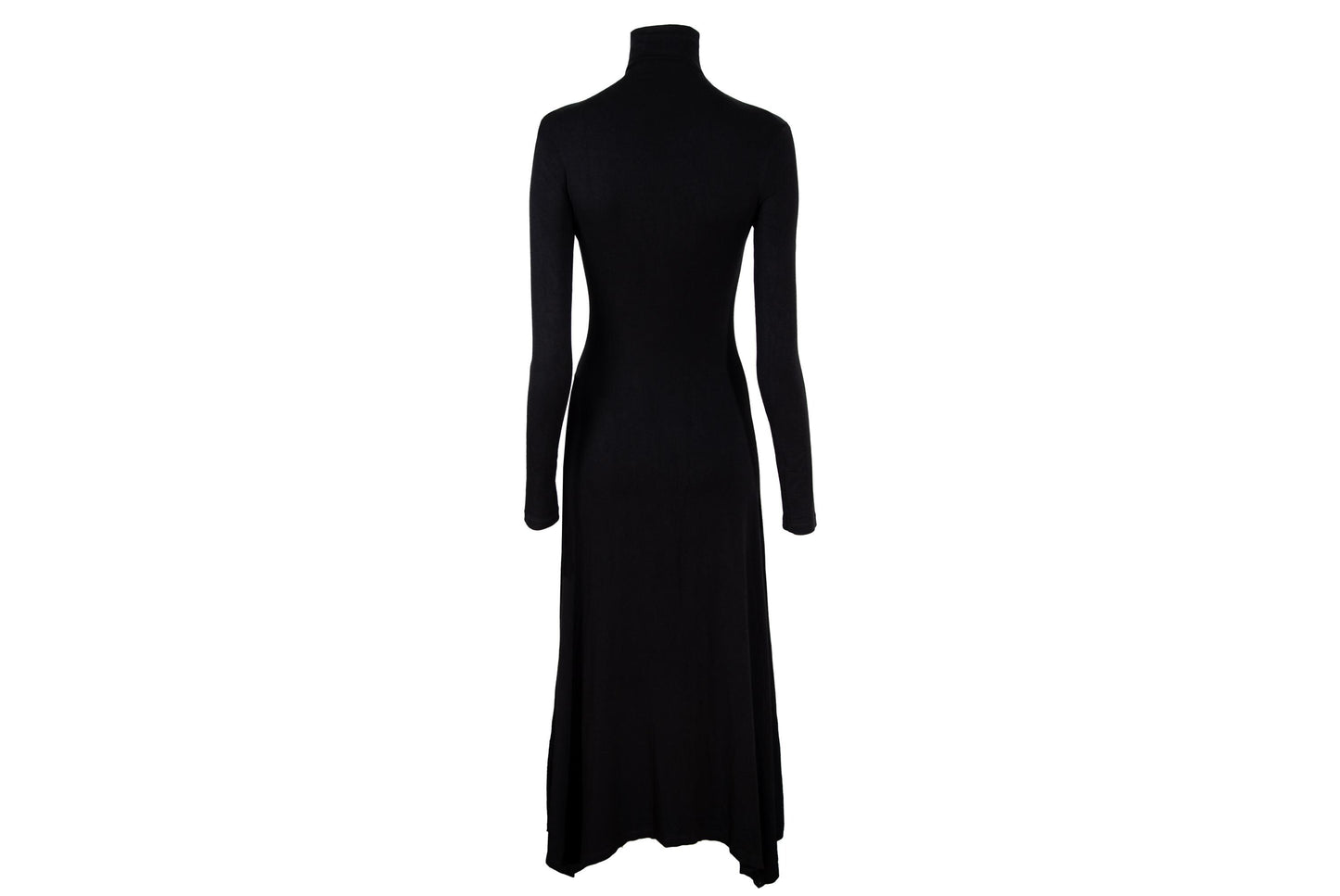 Vintage Spanish designer sword print black turtleneck maxi dress / Made in Spain