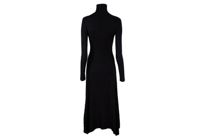 Vintage Spanish designer sword print black turtleneck maxi dress / Made in Spain