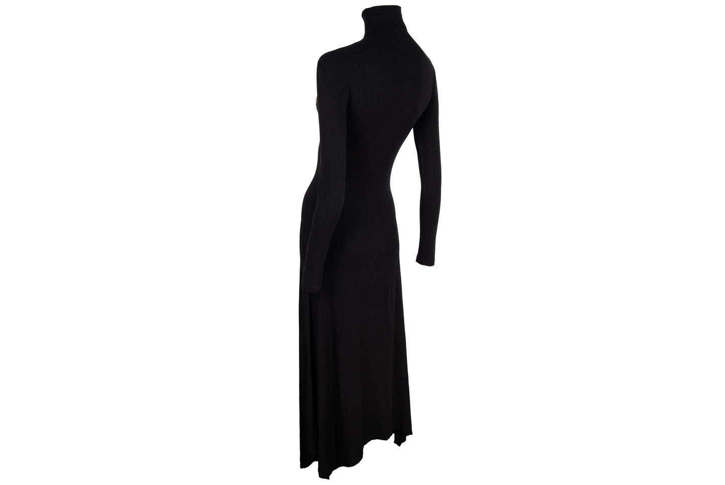 Vintage Spanish designer sword print black turtleneck maxi dress / Made in Spain
