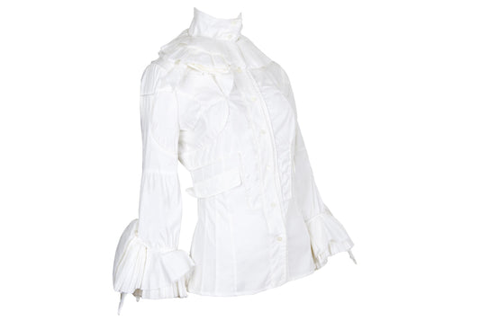 Antonio Berardi F/W 2004 futuristic avant garde victorian inspired asymmetrical white button up shirt / Made in Italy
