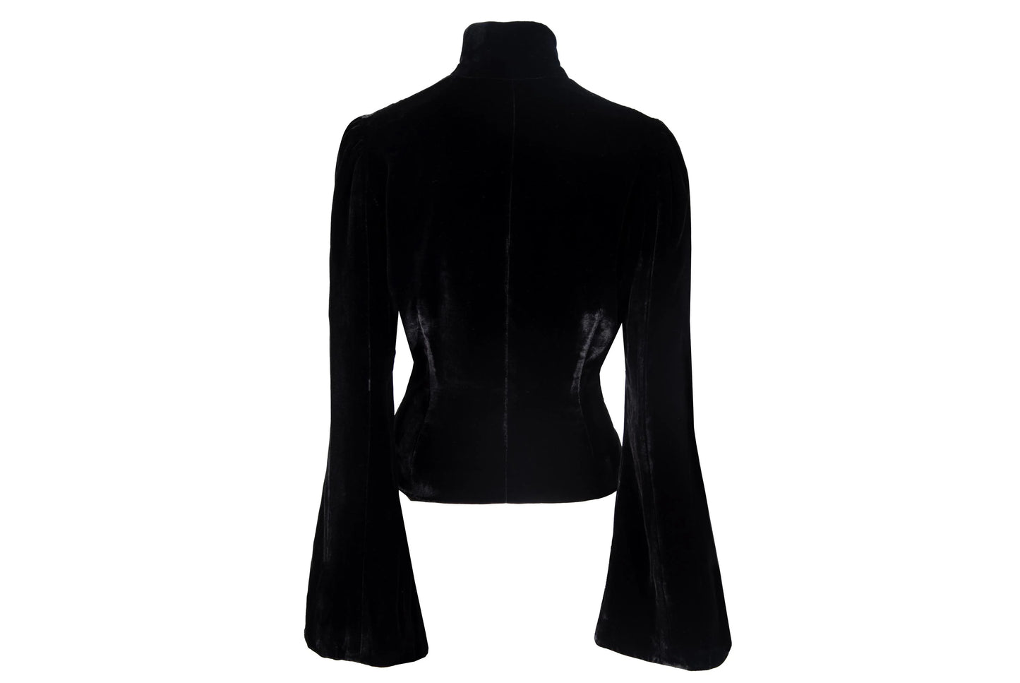 Vintage silk blend black velvet asymmetrical frog closure jacket / Belgian brand silk velvet knot fastener flared sleeves shirt jacket