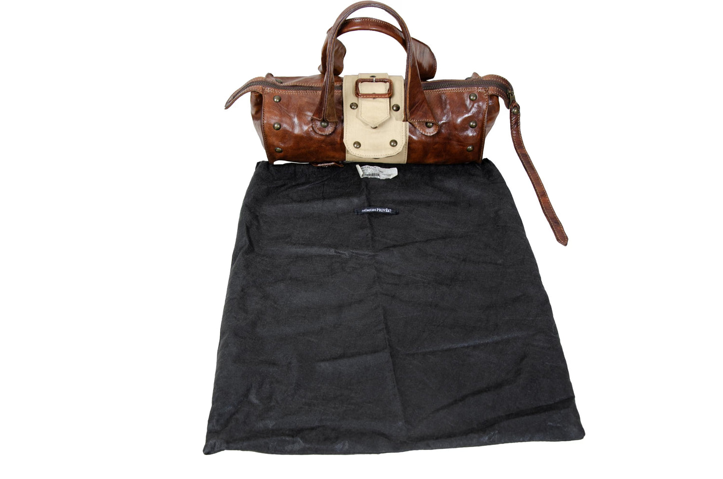 Vintage Collection Privée? brown leather handbag / 90s Collection Privée? east west cognac leather bowling bag / Made in Italy