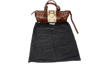 Vintage Collection Privée? brown leather handbag / 90s Collection Privée? east west cognac leather bowling bag / Made in Italy