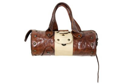Vintage Collection Privée? brown leather handbag / 90s Collection Privée? east west cognac leather bowling bag / Made in Italy