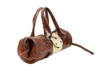 Vintage Collection Privée? brown leather handbag / 90s Collection Privée? east west cognac leather bowling bag / Made in Italy
