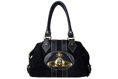 Vintage Vivienne Westwood Baker street 3D orb black leather and canvas bag