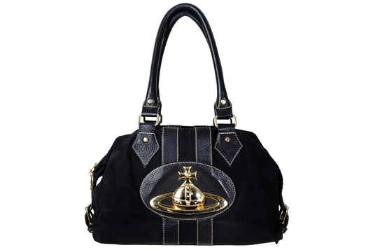 Vintage Vivienne Westwood Baker street 3D orb black leather and canvas bag