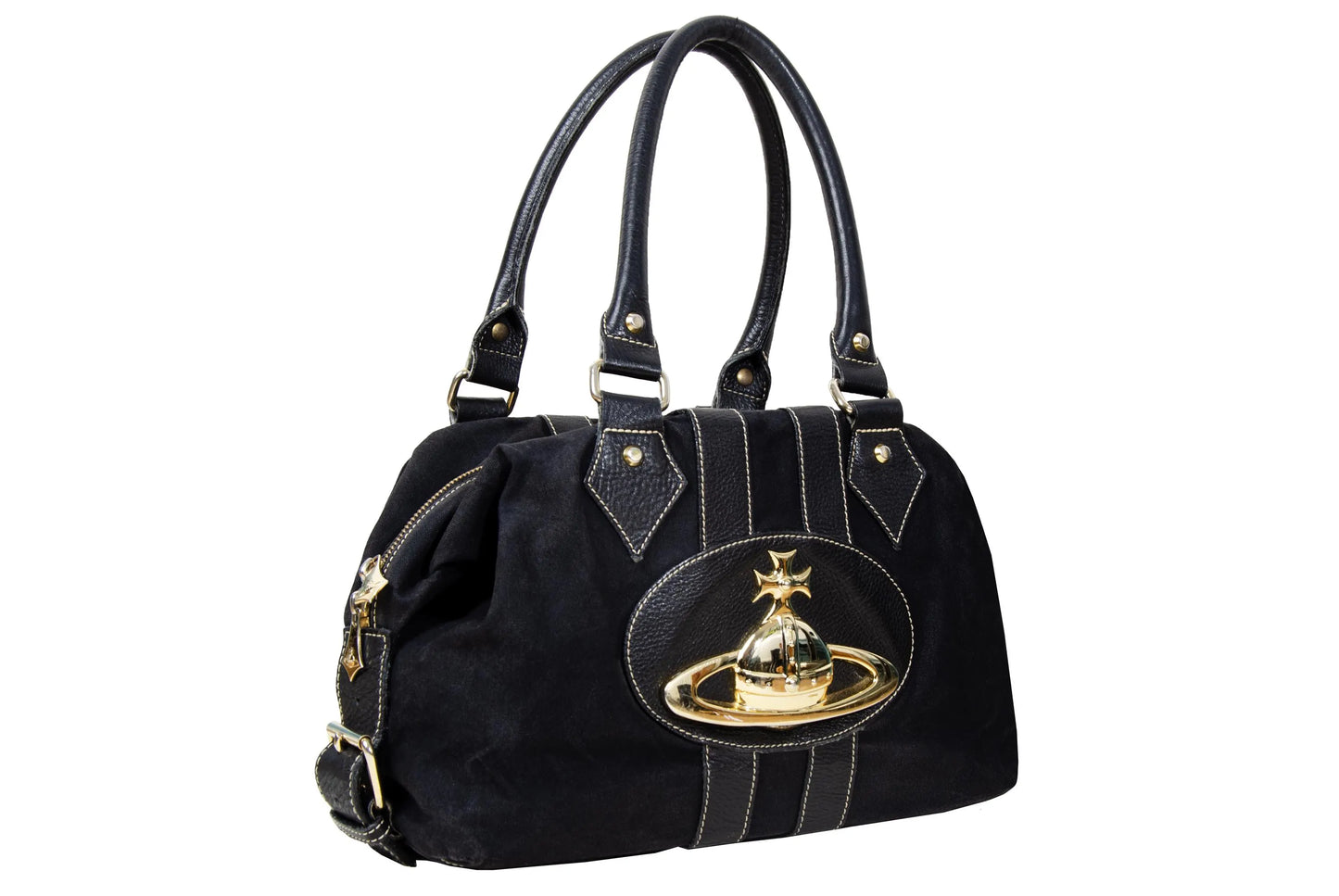 Vintage Vivienne Westwood Baker street 3D orb black leather and canvas bag