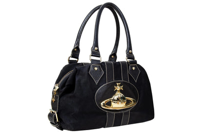 Vintage Vivienne Westwood Baker street 3D orb black leather and canvas bag