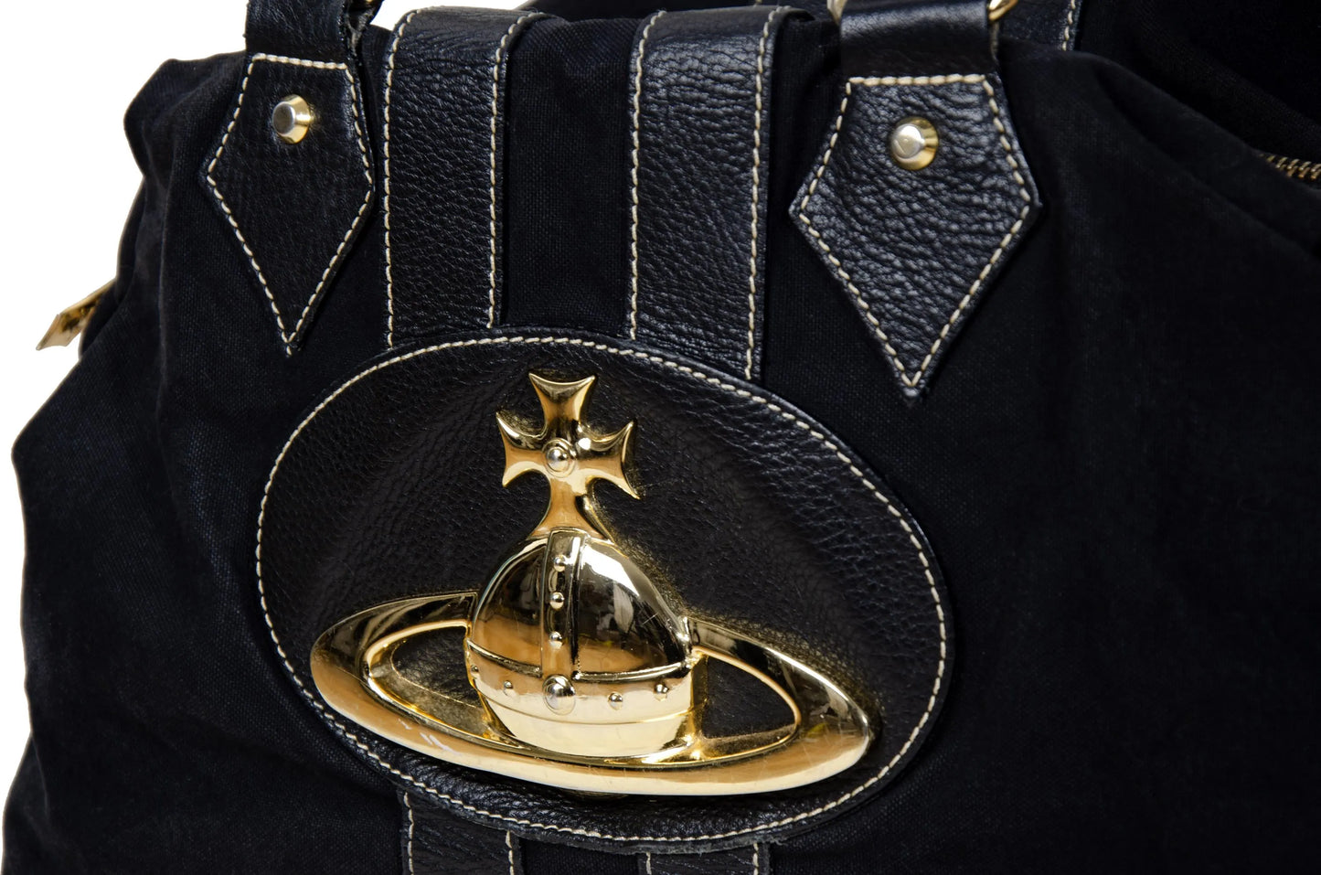 Vintage Vivienne Westwood Baker street 3D orb black leather and canvas bag