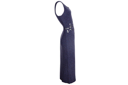 2000s Simultaneous wool dress with sheer mesh floral cutout details / Made in Italy