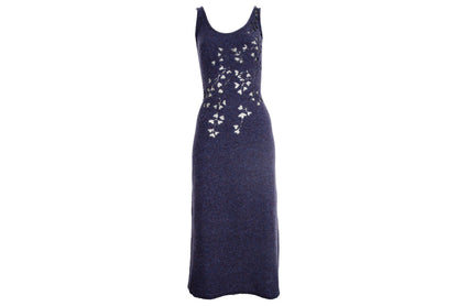 2000s Simultaneous wool dress with sheer mesh floral cutout details / Made in Italy