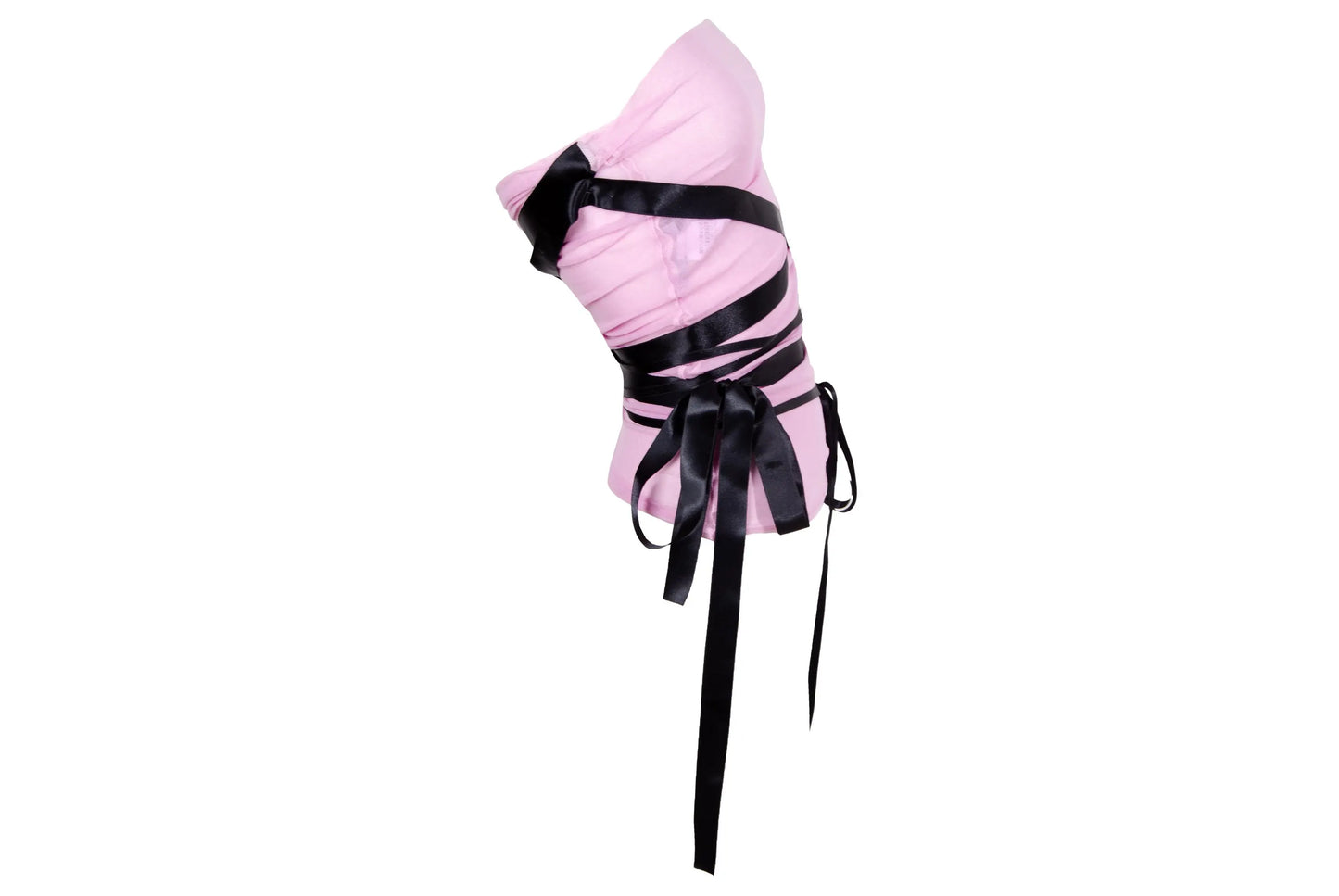 S/S 2003 Marcel Marongiu pink mesh wrap around satin ribbon sleeveless tube top / Made in France