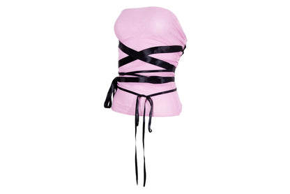 S/S 2003 Marcel Marongiu pink mesh wrap around satin ribbon sleeveless tube top / Made in France