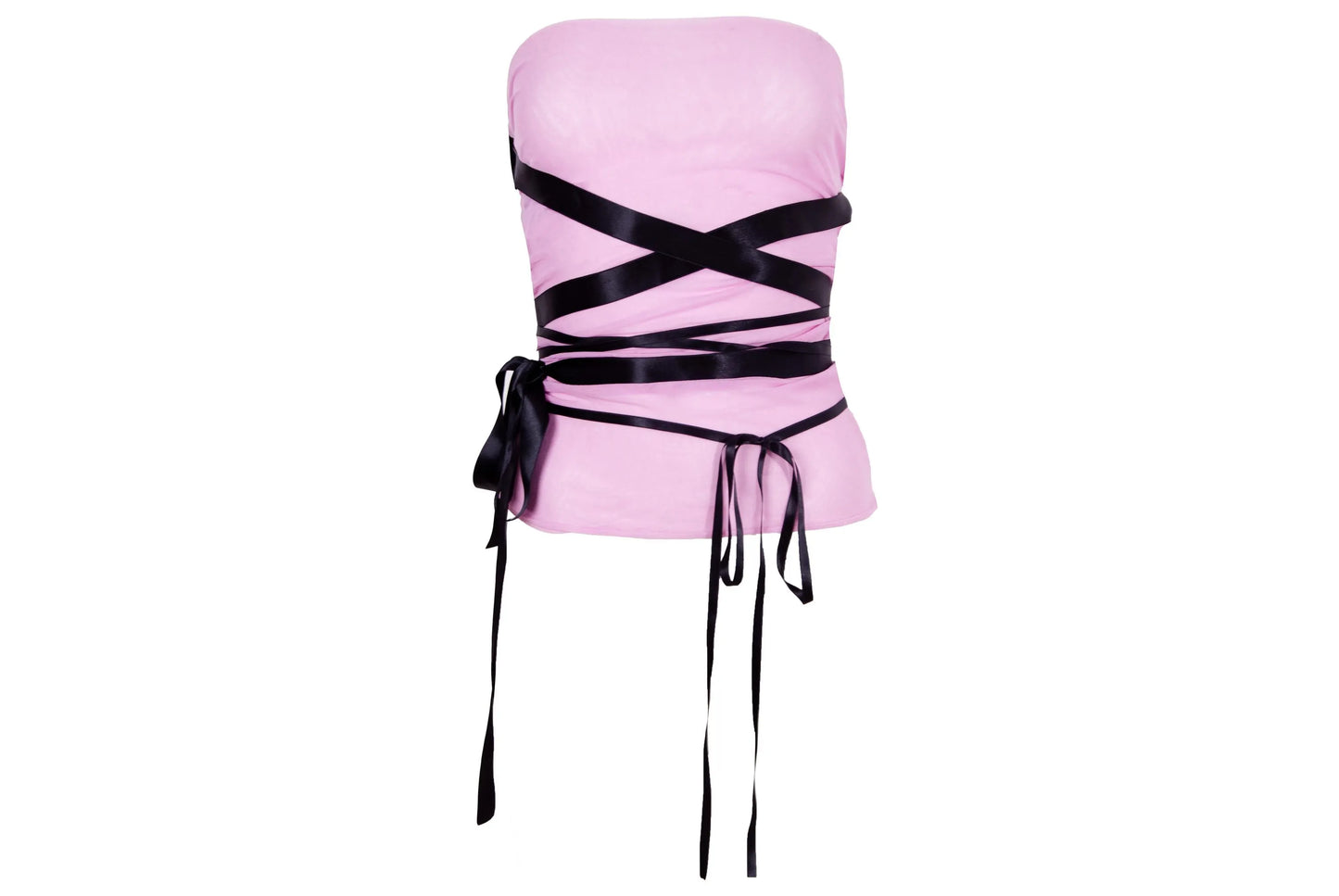 S/S 2003 Marcel Marongiu pink mesh wrap around satin ribbon sleeveless tube top / Made in France