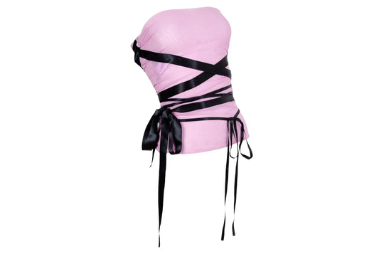 S/S 2003 Marcel Marongiu pink mesh wrap around satin ribbon sleeveless tube top / Made in France