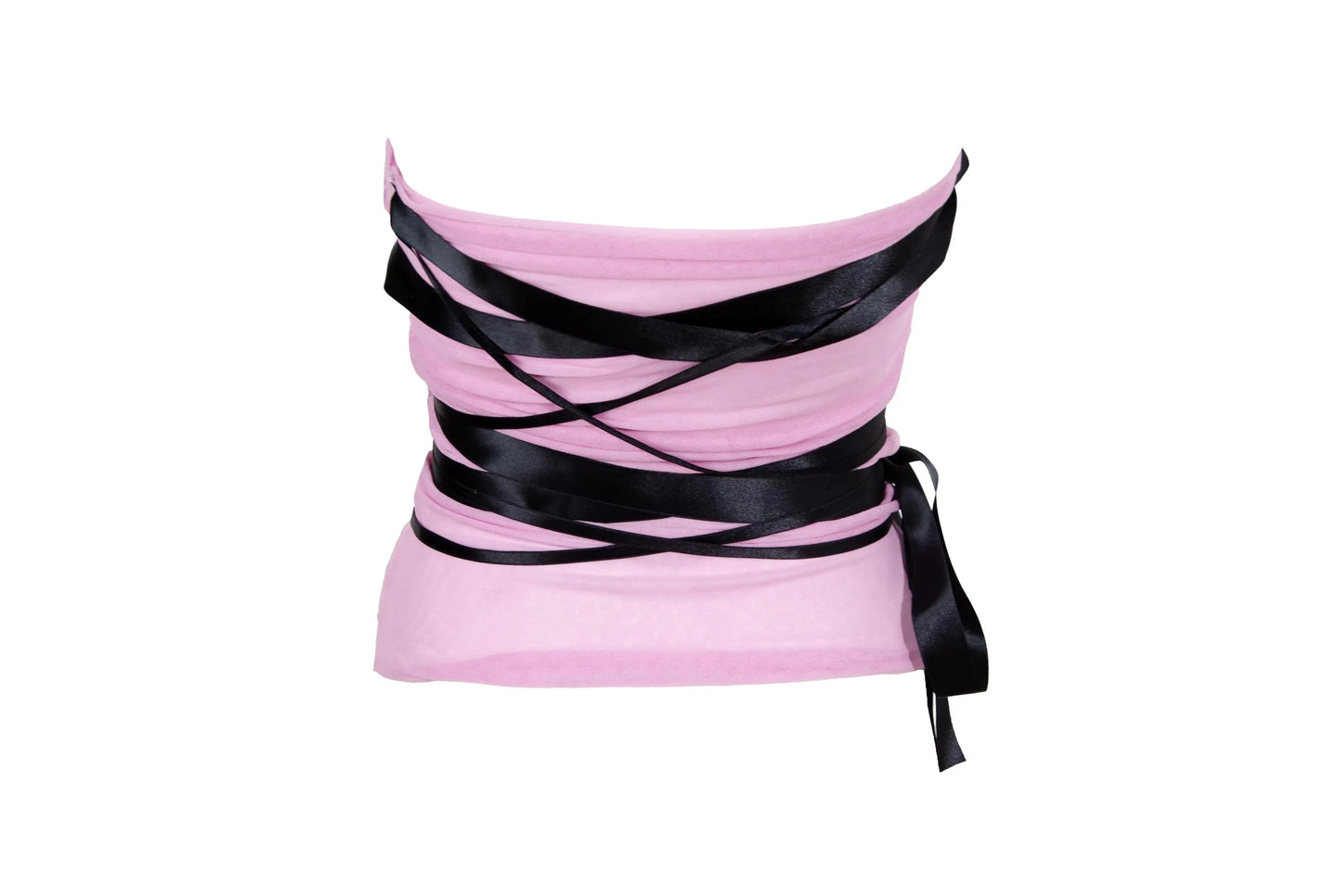 S/S 2003 Marcel Marongiu pink mesh wrap around satin ribbon sleeveless tube top / Made in France