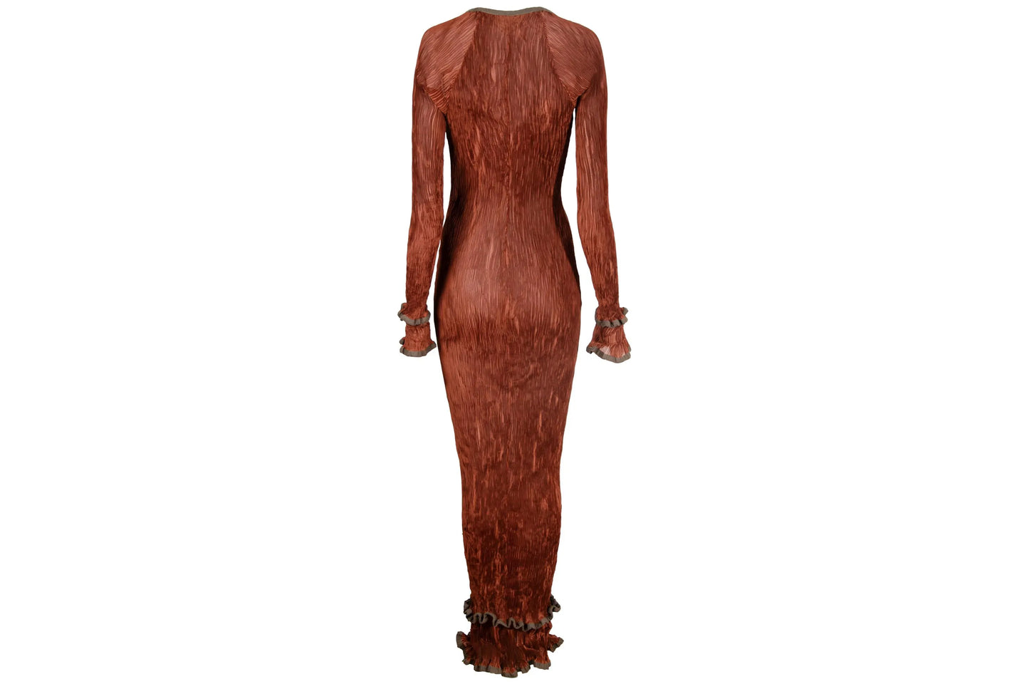 90s Kaat Tilley pleated maxi dress / Rust permanent pleats Belgian designer long dress / Made in Belgium