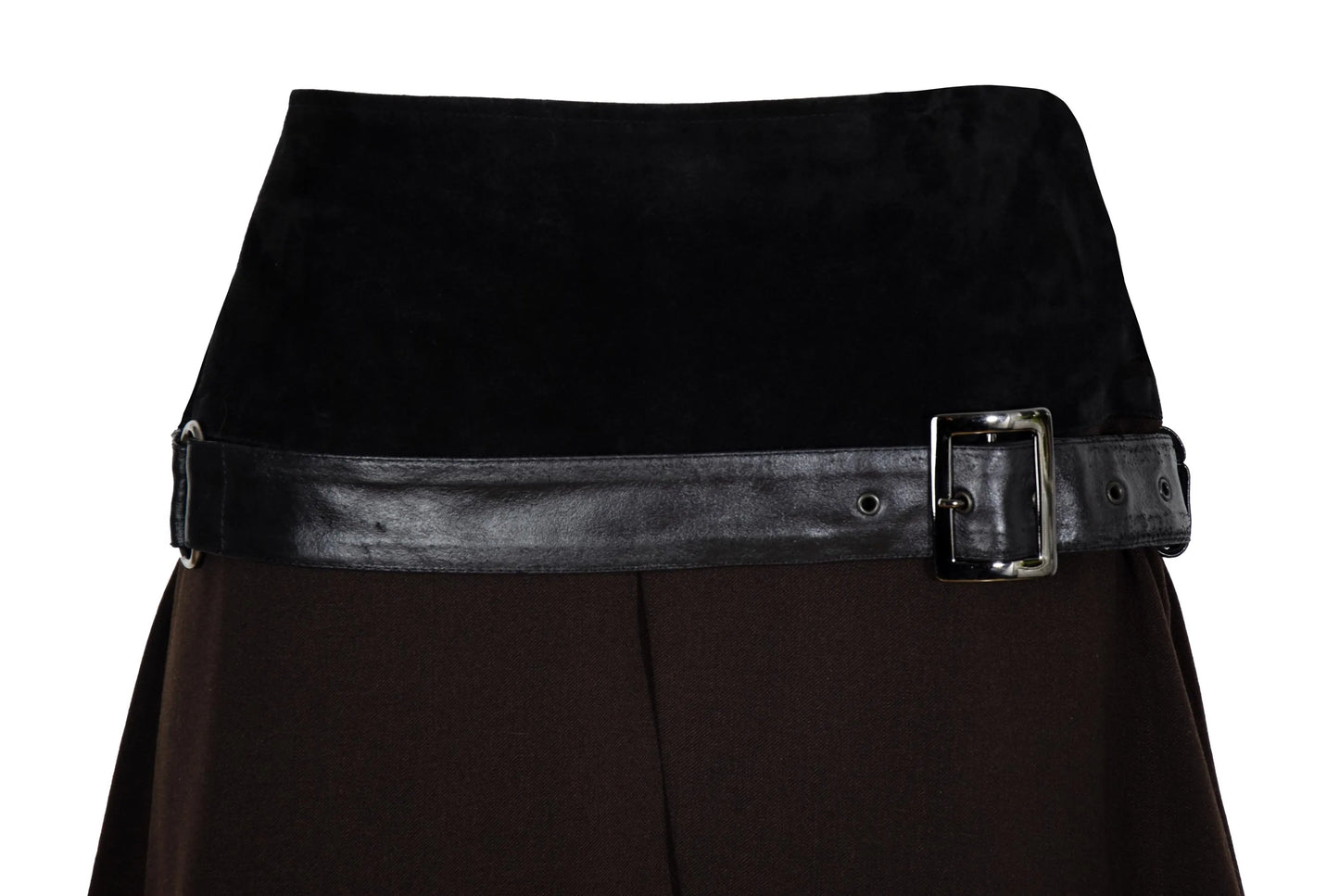 F/W 2002 Simultaneous suede and wool skirt / Vintage Simultaneous buckle belt skirt / Made in Italy