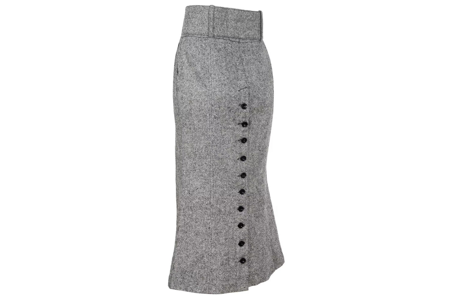 Vintage Antonio Berardi grey tweed wool skirt / High waisted skirt with oversized buckle belt