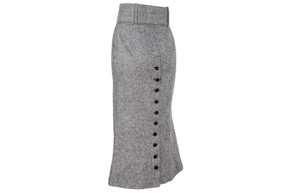 Vintage Antonio Berardi grey tweed wool skirt / High waisted skirt with oversized buckle belt