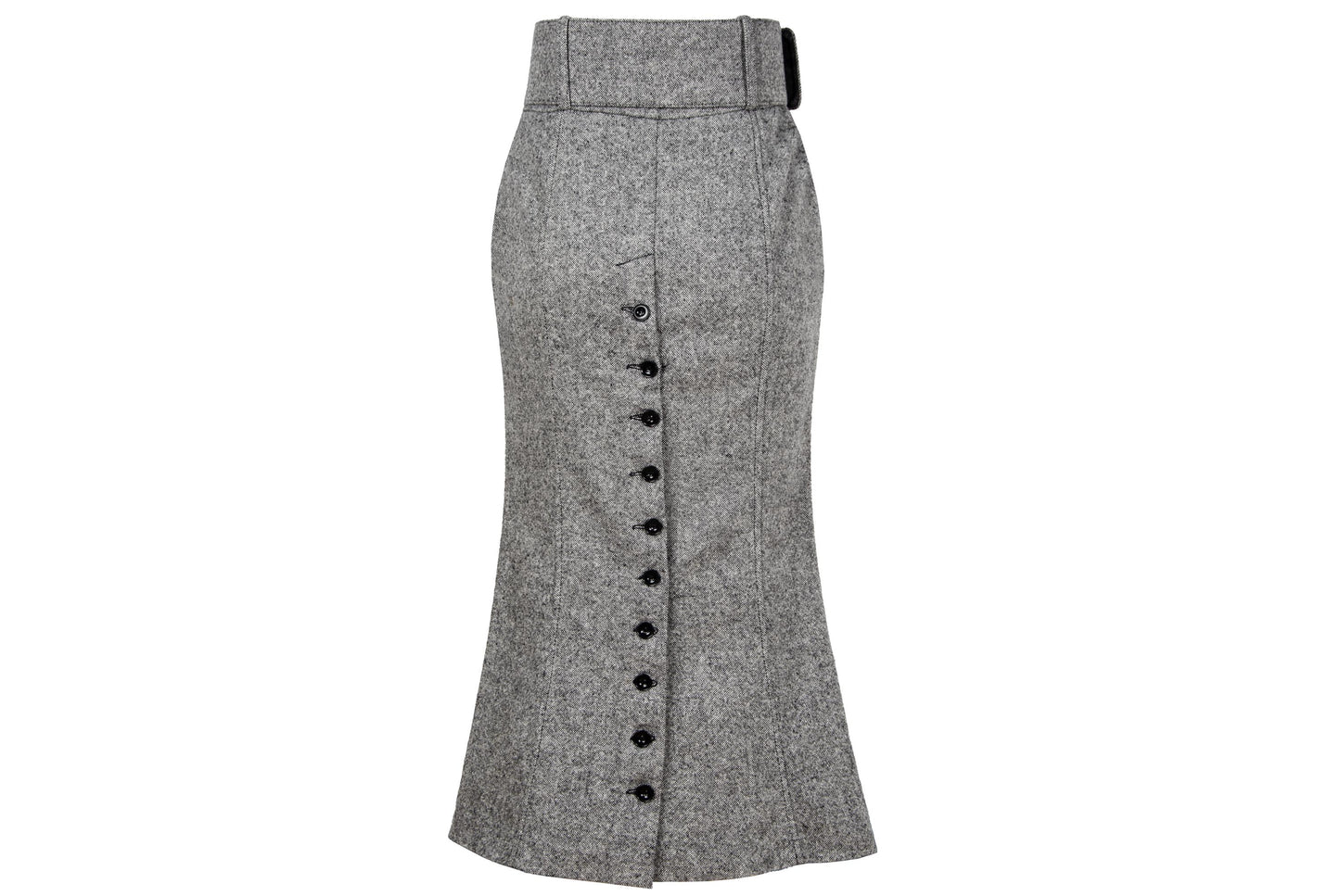 Vintage Antonio Berardi grey tweed wool skirt / High waisted skirt with oversized buckle belt