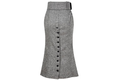 Vintage Antonio Berardi grey tweed wool skirt / High waisted skirt with oversized buckle belt