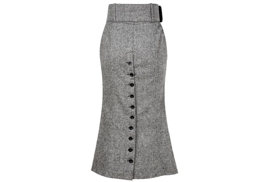 Vintage Antonio Berardi grey tweed wool skirt / High waisted skirt with oversized buckle belt