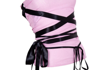 S/S 2003 Marcel Marongiu pink mesh wrap around satin ribbon sleeveless tube top / Made in France
