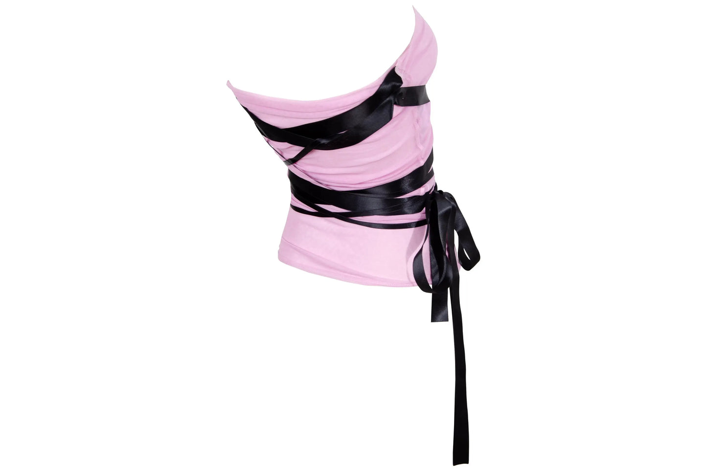 S/S 2003 Marcel Marongiu pink mesh wrap around satin ribbon sleeveless tube top / Made in France