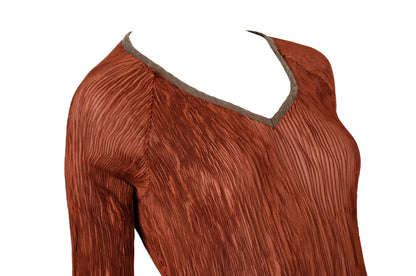 90s Kaat Tilley pleated maxi dress / Rust permanent pleats Belgian designer long dress / Made in Belgium