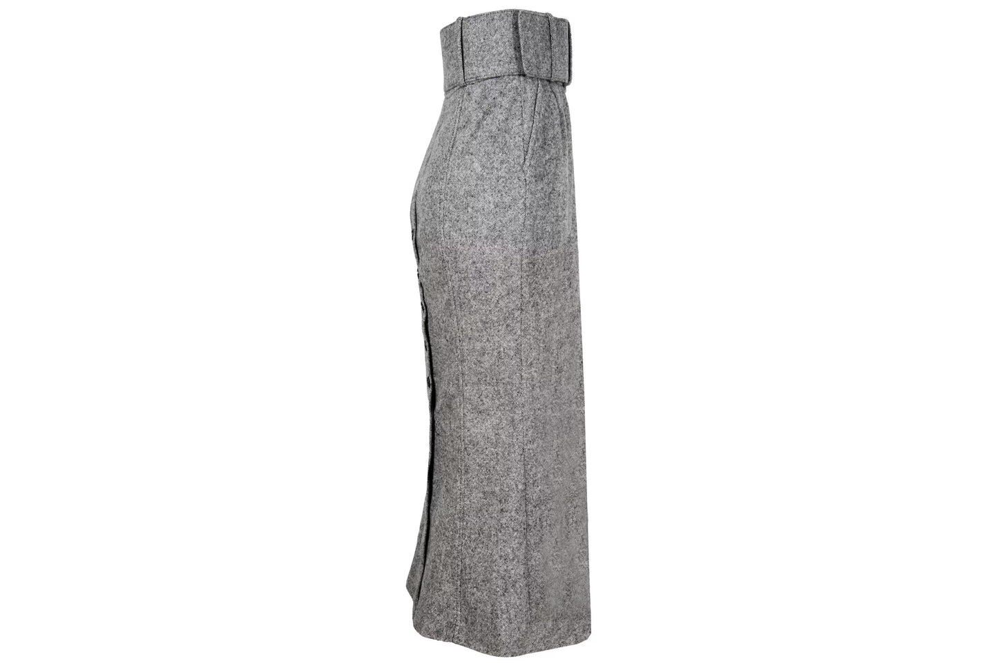 Vintage Antonio Berardi grey tweed wool skirt / High waisted skirt with oversized buckle belt