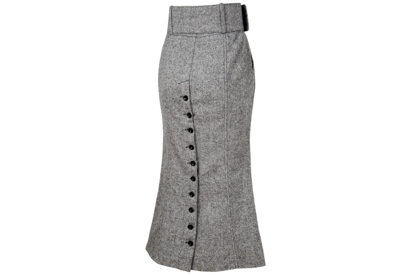 Vintage Antonio Berardi grey tweed wool skirt / High waisted skirt with oversized buckle belt