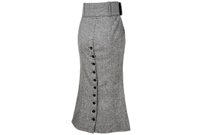 Vintage Antonio Berardi grey tweed wool skirt / High waisted skirt with oversized buckle belt
