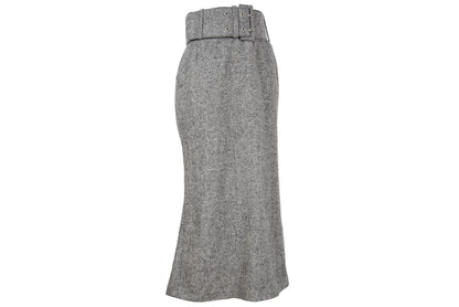 Vintage Antonio Berardi grey tweed wool skirt / High waisted skirt with oversized buckle belt