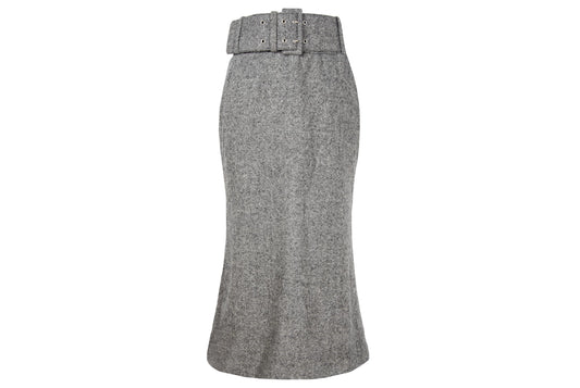 Vintage Antonio Berardi grey tweed wool skirt / High waisted skirt with oversized buckle belt