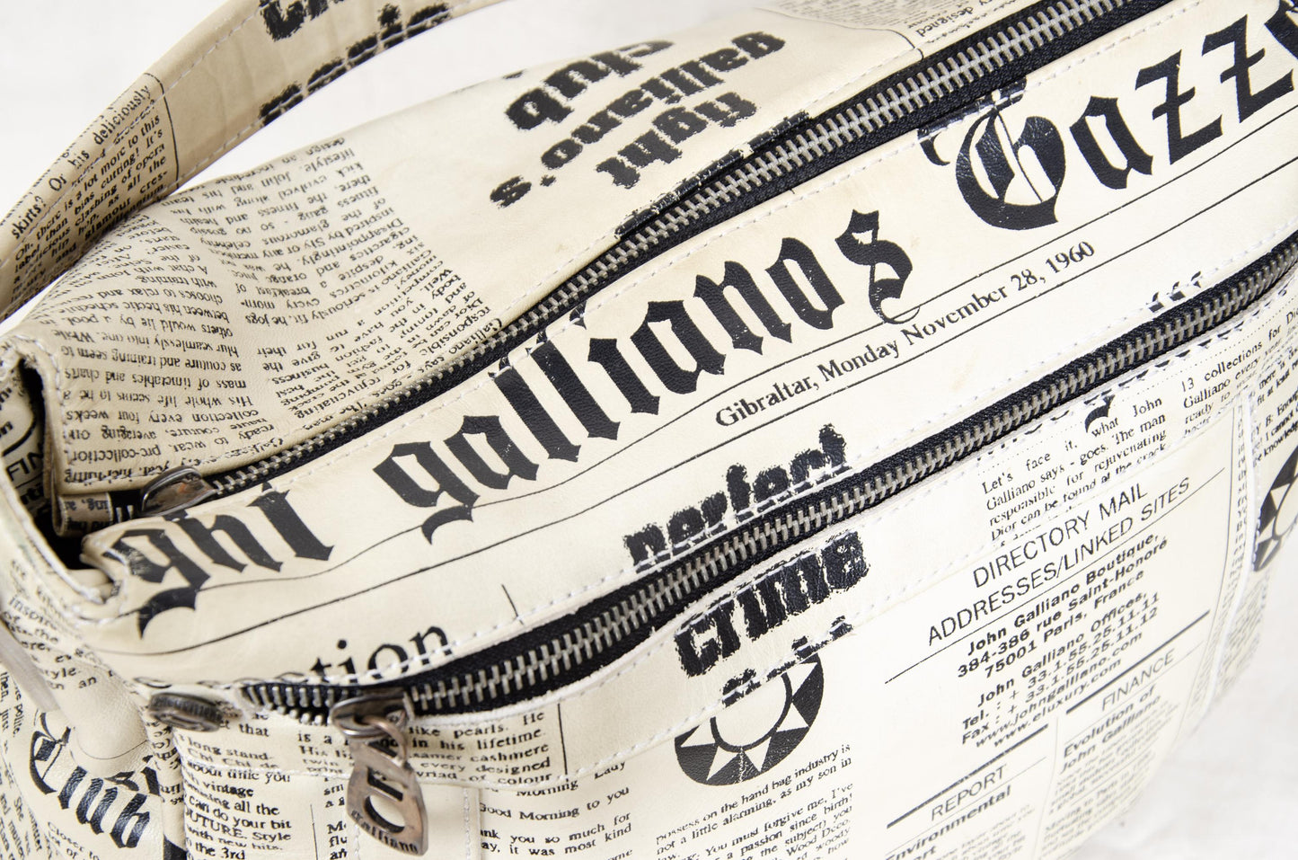 Vintage John Galliano Gazette printed leather bag / 2000s Galliano newspaper leather bag / Made in Italy