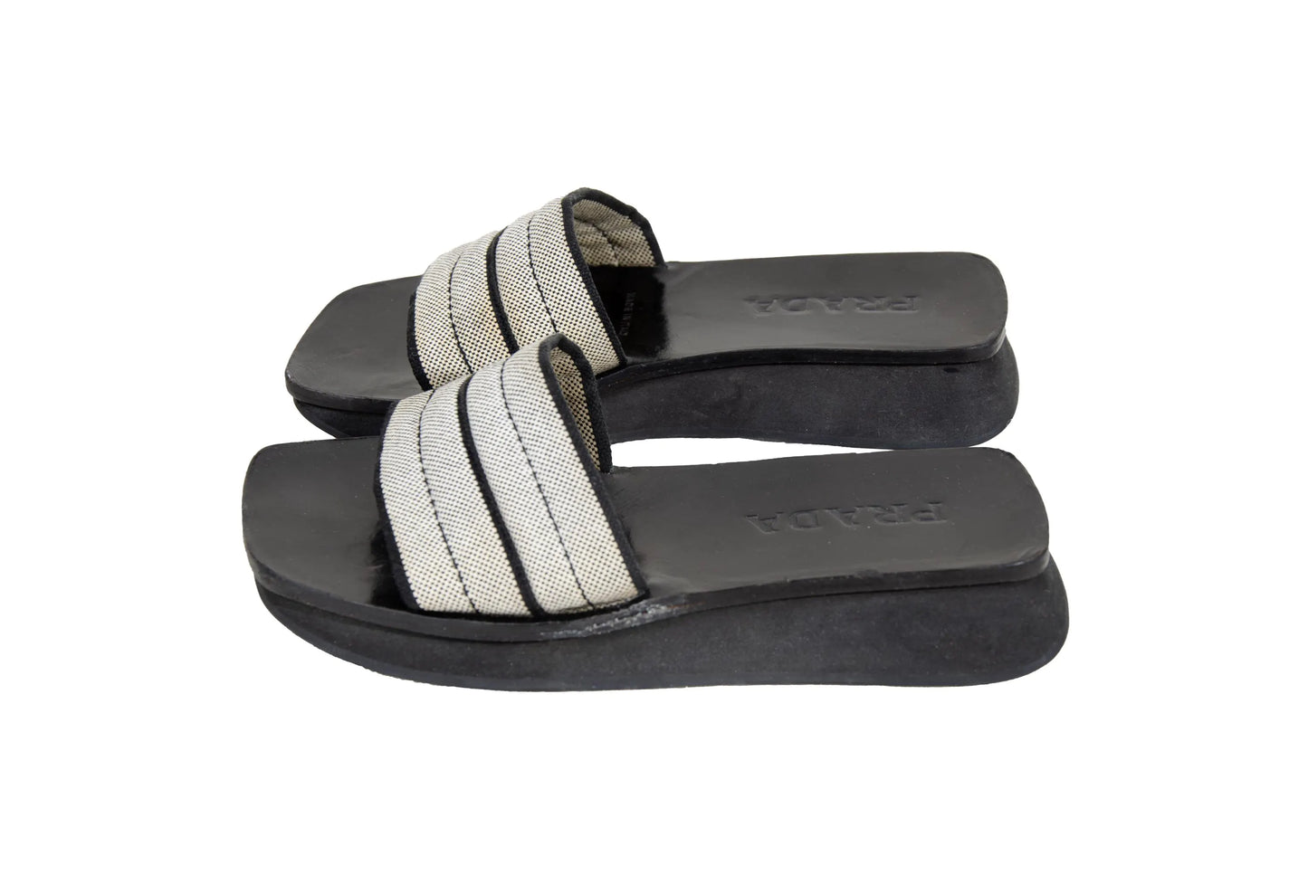 S/S 1999 Prada platform slides / 90s archive Prada tweed chunky sole mules / Made in Italy
