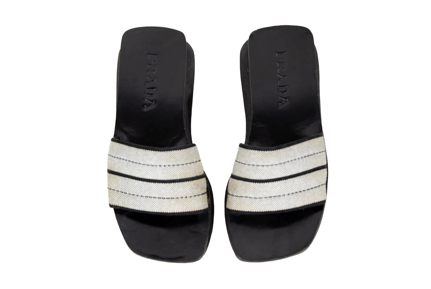 S/S 1999 Prada platform slides / 90s archive Prada tweed chunky sole mules / Made in Italy