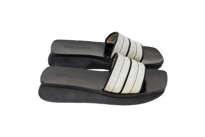 S/S 1999 Prada platform slides / 90s archive Prada tweed chunky sole mules / Made in Italy