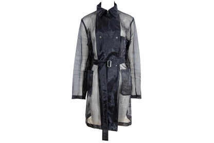 Vintage Jil Sander Raf Simons sheer black double breasted trench coat / Made in Italy