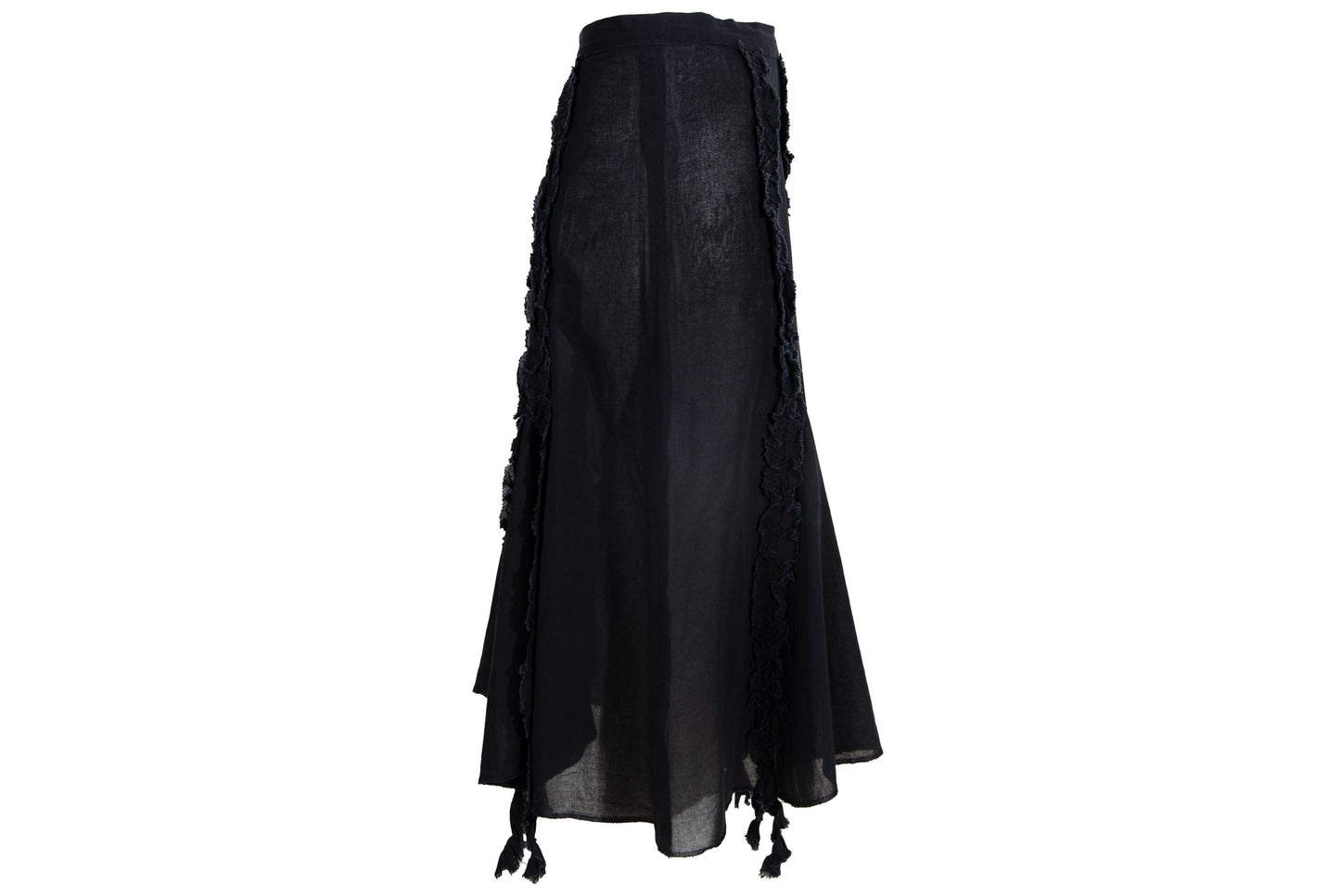 Vintage Romeo Gigli black midi skirt with distressed ribbons / Made in Italy