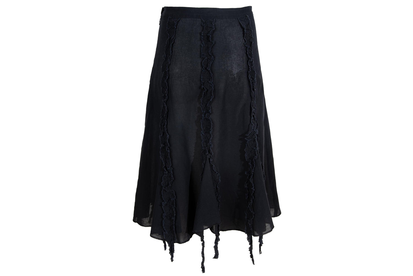 Vintage Romeo Gigli black midi skirt with distressed ribbons / Made in Italy