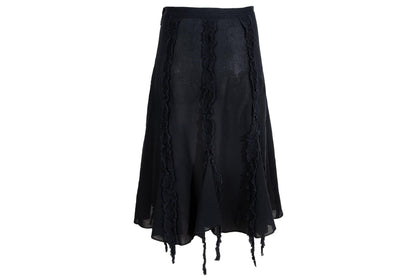 Vintage Romeo Gigli black midi skirt with distressed ribbons / Made in Italy