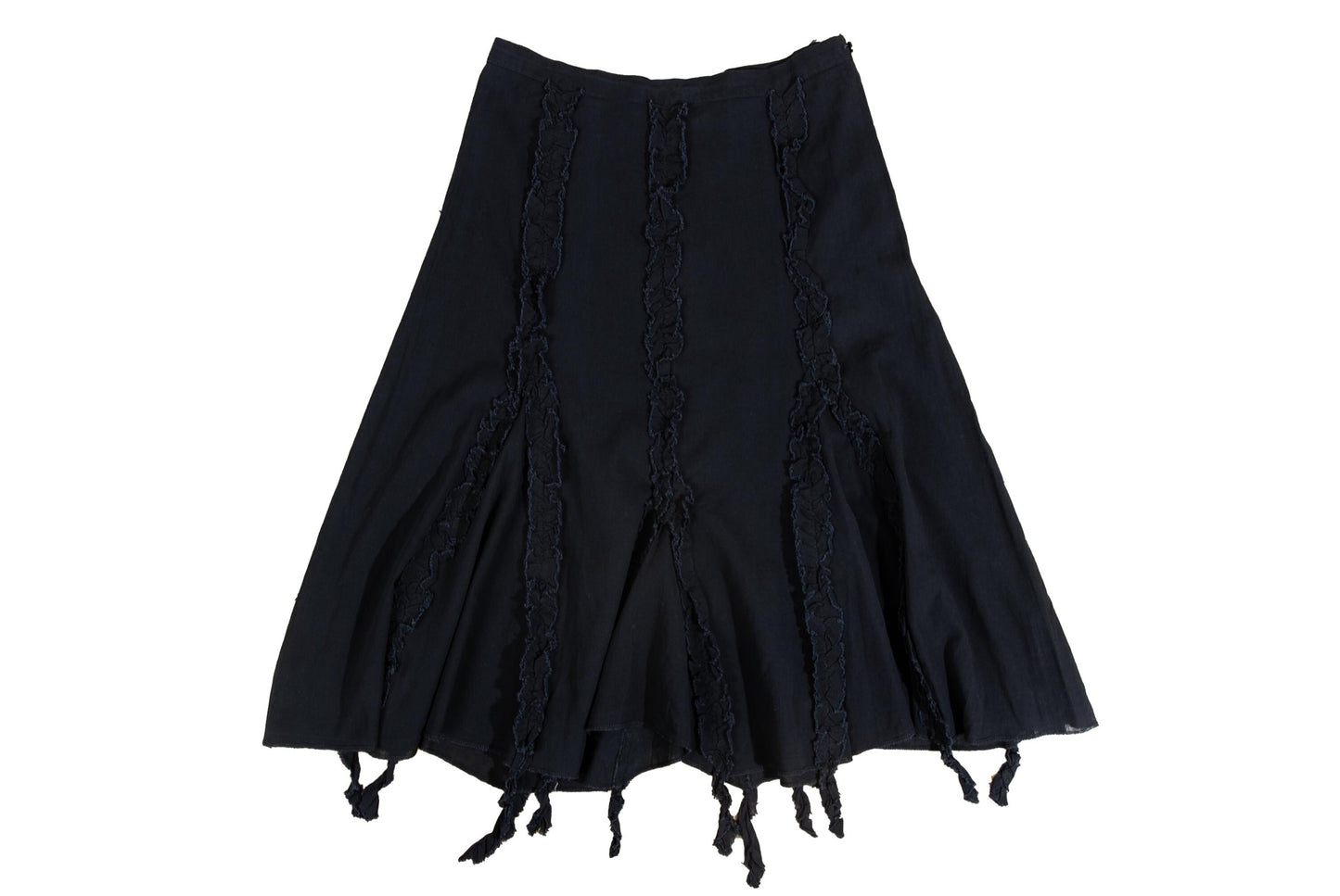 Vintage Romeo Gigli black midi skirt with distressed ribbons / Made in Italy