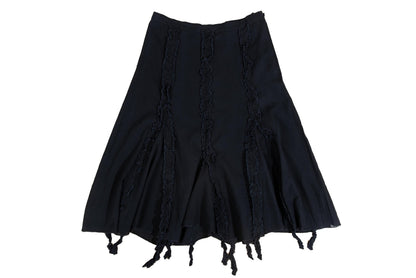 Vintage Romeo Gigli black midi skirt with distressed ribbons / Made in Italy