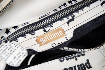Vintage John Galliano Gazette printed leather bag / 2000s Galliano newspaper leather bag / Made in Italy